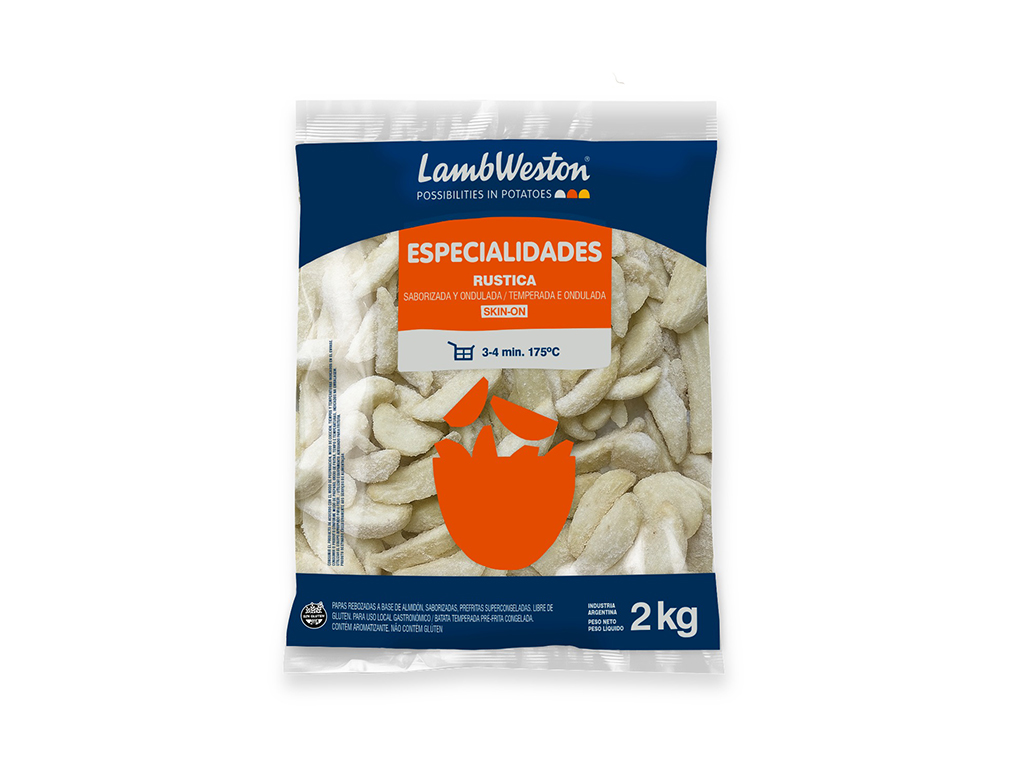 BATATA CONGELADA PRÉ FRITA COM CASCA RÚSTICA WEDGES TEMPERADA E ONDULADA LAMBWESTON 2 KG (CX 5 PCT)